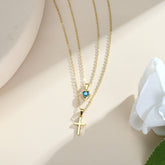 Gold Layered Cross & Evil Eye Necklace for Women