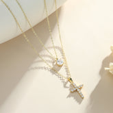 Gold Layered Cross & Diamond Necklace for Women