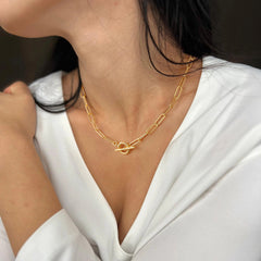 Turandoss Graduation Gifts for Women, 14K Gold Plated Moon Paperclip Chain Necklace Jewelry