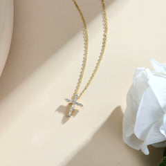 Gold Diamond Cross Pendant Necklace for Women