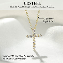 Gold Diamond Cross Pendant Necklace for Women