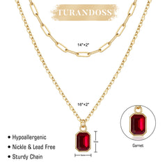 Turandoss Birthstone Necklace for Women Girls, Birthstone Layered Necklace for Girls, Birthday Gifts for Girls, Jewelry for Women, 15+2.5/17+2.5In