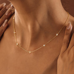 Turandoss Gold Cubic Zirconia Choker Necklace for Women - Dainty Gold Charm Necklaces Non Tarnish, Wedding Prom Bridesmaids Jewelry Gifts, 15+2.5In