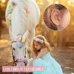 Turandoss 18K Gold Unicorn Earrings for Girls Women, Hypoallergenic Cubic Zirconia Earring for Kids, Birthday Gift, Valentine's Day Gifts for Girls