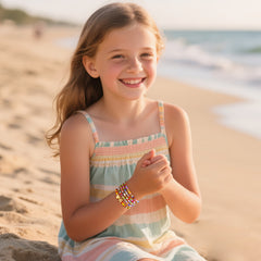 Turandoss 5PCS Gold Heart Initial Bracelets for Women Girls - Colorful Boho Stretch Beaded Bracelet Set for Kids, Birthday Gifts for Girl Age 6 -14