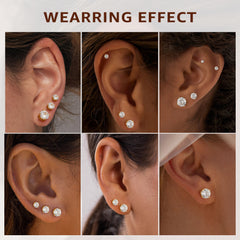 Turandoss 6Pairs Gold Silver Pearl Flat Back Stud Earrings for Women Men - Hypoallergeni Cubic Zircon Cartilage Earring for Piercing, Christmas Gifts