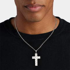 Turandoss 2PCS Cross Necklace for Men Boys- Silver Black Stainless Steel Pendant Necklaces, Birthday Gift, Surprise Valentine's Day Gifts from Wife