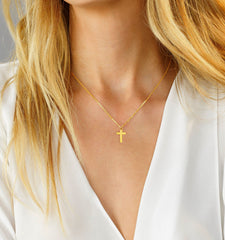 Layered Gold Tiny Dainty Cross Necklace for Women