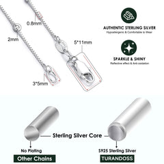 Turandoss S925 Sterling Silver Chain Necklace for Women Girls, 0.8mm Satellite Bead Box Chains, Jewelry, Graduation Gifts for Women, Girls, 2026
