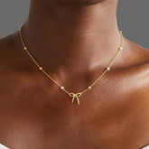 Turandoss Easter Gifts for Girls, 14K Gold Plated Bow Necklace Dainty Cute Choker Tiny Pendant Chain for Women Teen