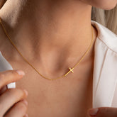 Gold Tiny Sideway Cross Necklace for Women
