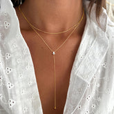 Turandoss 18K Gold Lariat Necklace for Women Trendy - Dainty Y-Shaped Layered Necklace, Jewelry for Women, Birthday Christmas Gifts, 15+2.5/18+2.5In