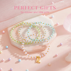 Turandoss 18K Gold Initial Bracelet for Women Girls, Bohemian Layered Bead Stretch Bracelets for Kids, Birthday Gifts,Valentine's Day Gifts for Girls
