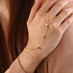 Turandoss 2PCS Gold Hand Chain Bracelet for Women - Dainty 18K Gold Hand Chain, Finger Rings Link Bracelets, Birthday Christmas Gifts for women, 6+2In