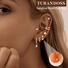 Turandoss 7Pair Gold Plated Hoop Huggie Earrings for Women Girls, Zircon Stud Earring Set, Gold Jewelry, Graduation Gifts for Women, Girls, 2026