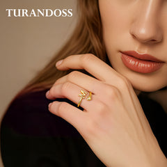 Turandoss 18K Gold Herat Initial Rings for Women Girls - Dainty Adjustable Letter Ring for Women Non Tarnish, Birthday Christmas Gifts for Girls