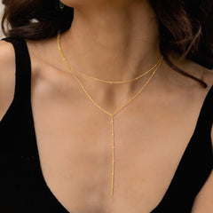 Turandoss 18K Gold Lariat Necklace for Women Trendy - Dainty Y-Shaped Layered Necklace, Jewelry for Women, Birthday Christmas Gifts, 15+2.5/18+2.5In