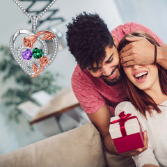 Turandoss Heart Birthstone Necklace for Women 925 Sterling Silver Double Rose Birthstone CZ Trendy Jewelry Mothers Day Birthday Anniversary Valentines Day Gifts for Women Wife Her