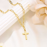 Gold Paperclip Chain Cross Necklace for Women