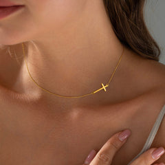 Gold Tiny Sideway Cross Necklace for Women