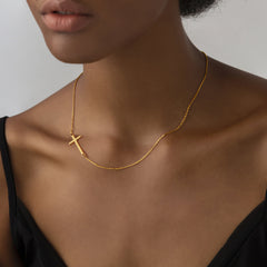 Gold Sideway Cross Necklace for Women