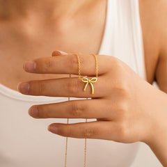 Turandoss 18K Gold Bow Necklace for Women Girls - Dainty Chain Pendant Necklaces, Gold Jewelry for Women, Birthday Christmas Gifts for Girls, 16+2.5In