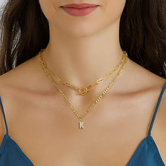 Dainty Gold Layering CZ Pendant Initial Toggle OT Clasp Necklace