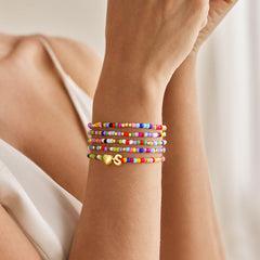 Turandoss 5PCS Gold Heart Initial Bracelets for Women Girls - Colorful Boho Stretch Beaded Bracelet Set for Kids, Birthday Gifts for Girl Age 6 -14