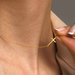 Gold Tiny Sideway Cross Necklace for Women