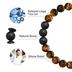 Turandoss 2PCS Natural Tiger Eye Stone Beaded Bracelets for Men Boys, Matte Agate, Lava Rock Bracelet, Birthday Jewelry Gifts for Men Boys, Adjustable