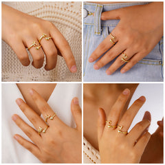 Turandoss 18K Gold Herat Initial Rings for Women Girls - Dainty Adjustable Letter Ring for Women Non Tarnish, Birthday Christmas Gifts for Girls
