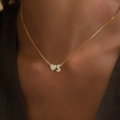Gold Initial Letter & Heart Necklace for Women