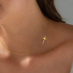 Gold Tiny Sideway Cross Necklace for Women