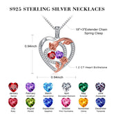 Turandoss Heart Birthstone Necklace for Women 925 Sterling Silver Double Rose Birthstone CZ Trendy Jewelry Mothers Day Birthday Anniversary Valentines Day Gifts for Women Wife Her