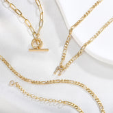 Dainty Gold Layering CZ Pendant Initial Toggle OT Clasp Necklace