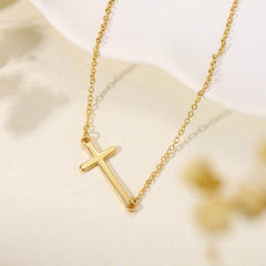 Gold Sideway Cross Necklace for Women