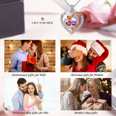 Turandoss Heart Birthstone Necklace for Women 925 Sterling Silver Double Rose Birthstone CZ Trendy Jewelry Mothers Day Birthday Anniversary Valentines Day Gifts for Women Wife Her