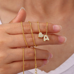 Turandoss 18K Gold Heart Initial Necklace for Women Girls - Dainty Gold Plated Letter Zircon Necklace, Gold Jewelry Birthday Gifts for Women, 16+2.5In