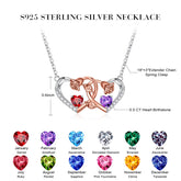 Turandoss Heart Birthstone Necklace for Women 925 Sterling Silver Double Rose Birthstone CZ Trendy Jewelry Mothers Day Birthday Anniversary Valentines Day Gifts for Women Wife Her