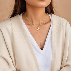 Turandoss Dainty Layered Choker Necklace, Handmade Plated Y Pendant Multilayer Bar Disc Necklace Adjustable Layering Choker for Women