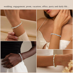 Turandoss Tennis Bracelet for Women Dainty 14K Gold Plated Cubic Zirconia Tennis Bracelet for Women Classic Round Cubic Zirconia Bracelets Prom Bracelets Jewelry Wedding Gift for Women