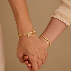 Turandoss Initial Bracelet Beaded Bow Bracelets for Women 14K Gold Plated Letter A Bracelet for Women Trendy Charm Stretch Bracelets Womens Bow Jewelry Personalized Birthday Gifts