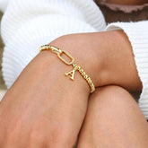 Turandoss Initial Bracelet Bracelets for Women 14K Gold Plated Cubic Zirconia Interlock Circles Letter A Initial Bracelet for Women Stretch Beaded Bracelets Jewelry Birthday Gifts