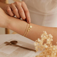 Turandoss Initial Bracelet Dainty 14K Gold Plated Knot Heart Disc Letter A Initial Bracelet Layered Link Charm Bracelets for Women Jewelry Birthday Gifts