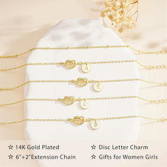 Turandoss Initial Bracelet Dainty 14K Gold Plated Knot Heart Disc Letter A Initial Bracelet Layered Link Charm Bracelets for Women Jewelry Birthday Gifts