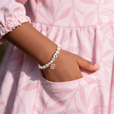 Turandoss Beaded Initial A-Z Flower Charm Bracelets Gifts for Girls, Adjustable Pink Pearl Rhinestone Beaded Heart Bracelets kids Jewelry for Flower Girl Personalized Birthday Gifts for women girls