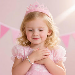 Turandoss Beaded Initial A-Z Flower Charm Bracelets Gifts for Girls, Adjustable Pink Pearl Rhinestone Beaded Heart Bracelets kids Jewelry for Flower Girl Personalized Birthday Gifts for women girls