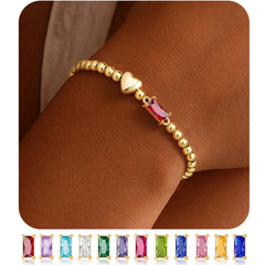 Turandoss January Birthstone Heart Bracelets for Women Dainty 14K Gold Plated Red Created Garnet Birthstone Bracelet Trendy Birthday Gifts for 5 6 7 8 9 10 11 12 13 14 15 16 Teen Girls Jewelry