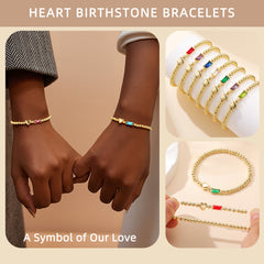Turandoss January Birthstone Heart Bracelets for Women Dainty 14K Gold Plated Red Created Garnet Birthstone Bracelet Trendy Birthday Gifts for 5 6 7 8 9 10 11 12 13 14 15 16 Teen Girls Jewelry