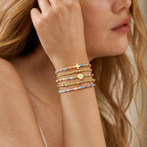 Turandoss Cross Initial Bracelet 14K Gold Plated Disc Letter A Colorful Beaded Bracelets for Women Trendy Stretch Stackable Bracelets Set for Women Birthday Gifts Christian Religious Faith Jewelry